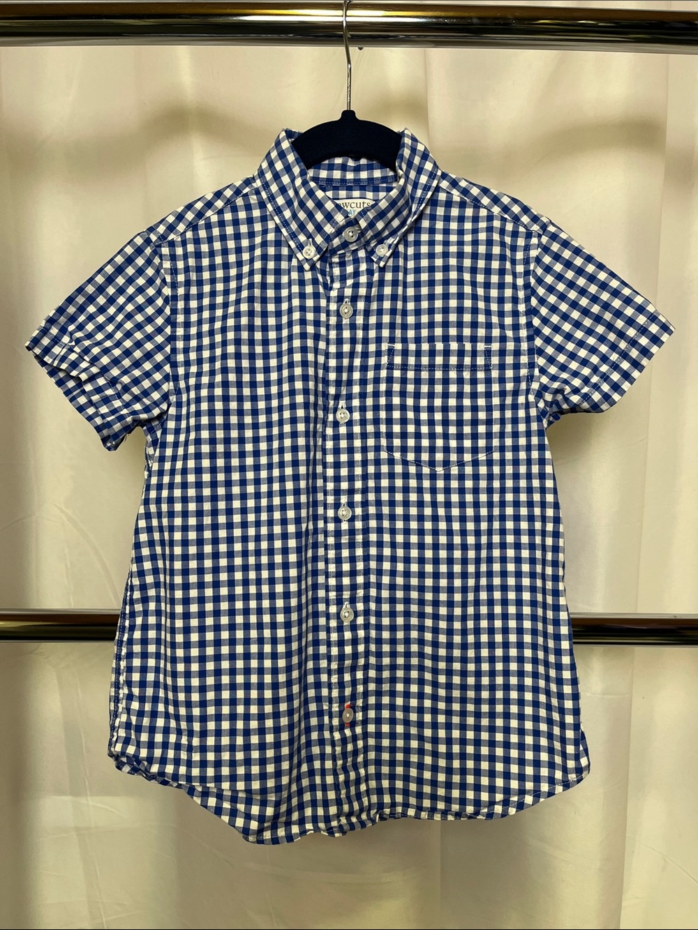 Crewcuts kids Blue & White Gingham Short-Sleeve Button-Down size 4-5